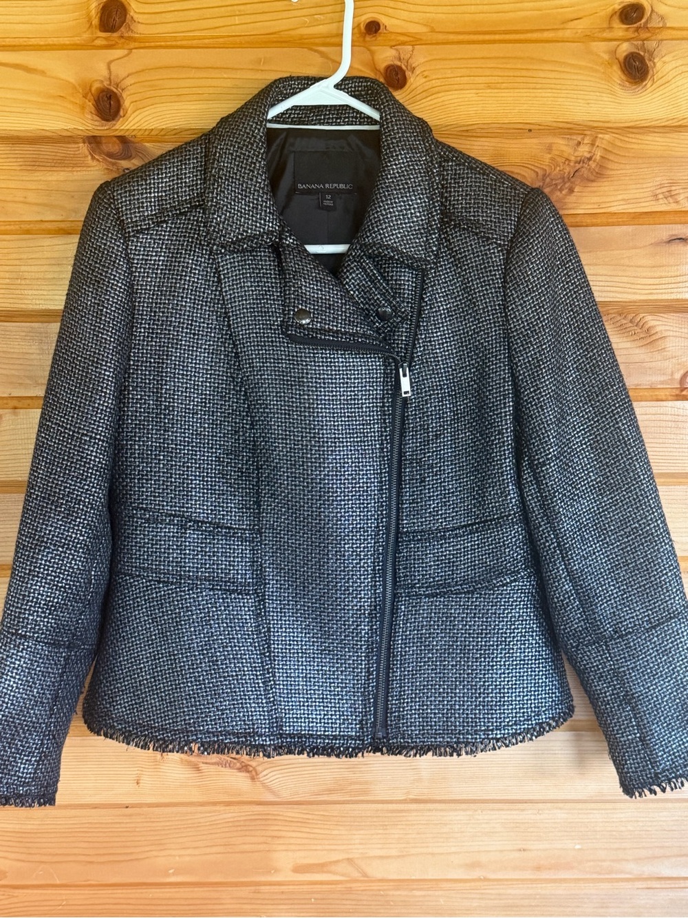 Banana Republic Women's Gray Tweed Moto Jacket Size 12